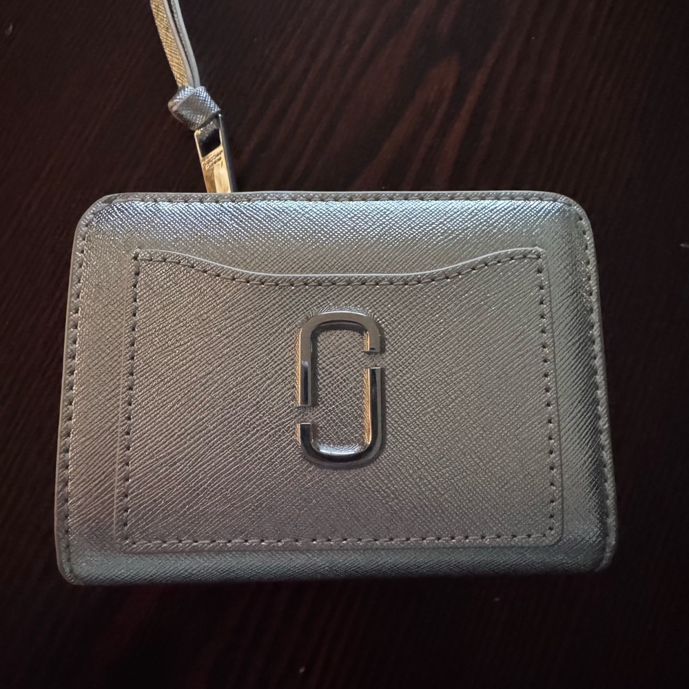Marc Jacobs Metallic Silver Card Holder with Wrist Strap